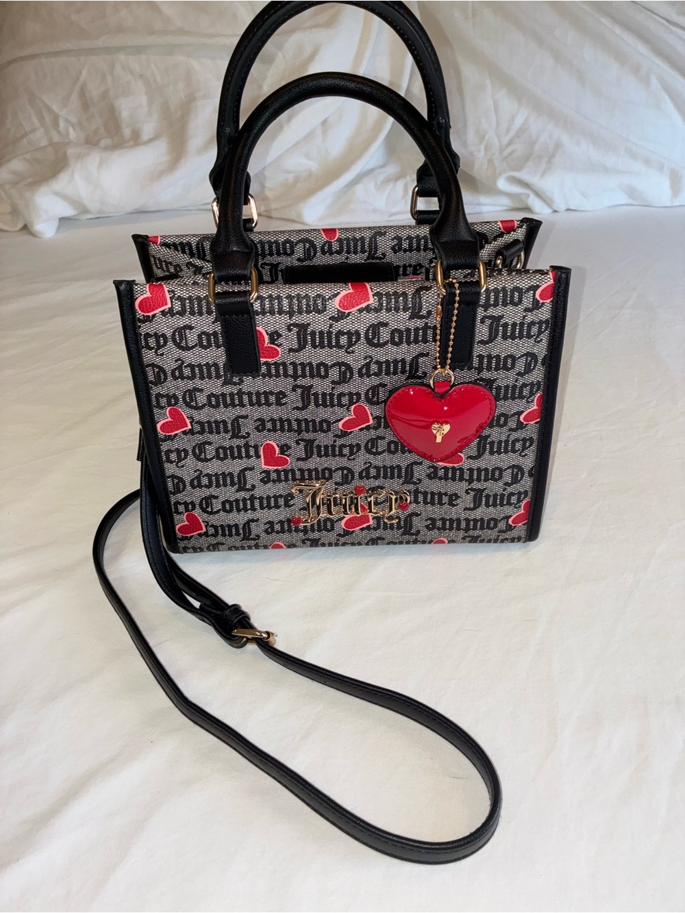 Juicy Couture Black & Red Logo Heart Satchel